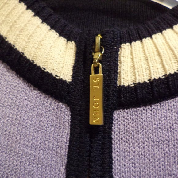 St.  John Zip Jacket Cardigan   Lavender with Cream + Black Trim   Size: Small - Picture 7 of 8